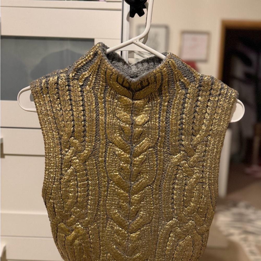 Zara Gold and Gray Knit Top